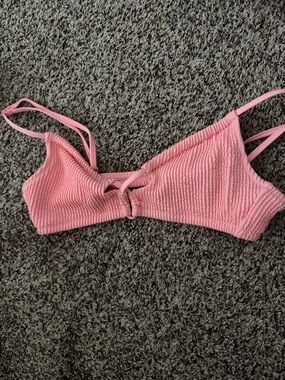 aerie Soft Pink Ribbed Bikini Top with Knot Detail